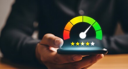 Customer satisfaction meter with five star rating displayed