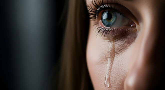 A close up capturing human emotions grief sadness and the beauty of tearful vulnerability in a captivating portrayal of emotional depth and human connection showcasing resilience