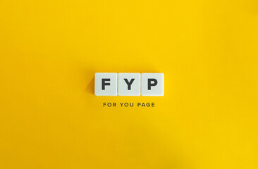 FYP For You Page Text on White Letter Tiles over Yellow Background