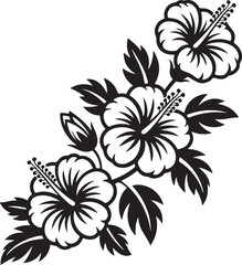 Elegant hibiscus flower arrangement in black and white vector illustration