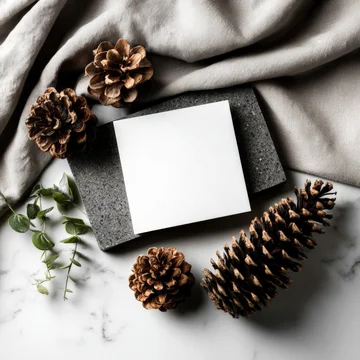 Simple New Year Card Display with Pine Cones on Calm Background