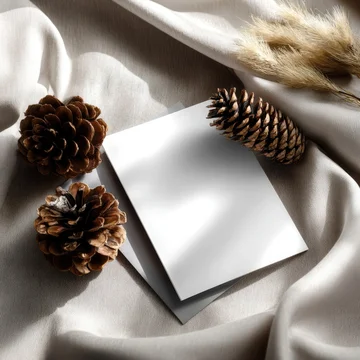 Minimalist New Year Card with Pine Cones on Neutral Background