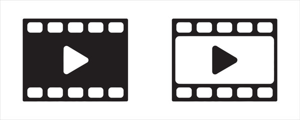 Dynamic play button icons in classic film reel style for modern multimedia projects, ideal for online video platforms and cinematic creations.