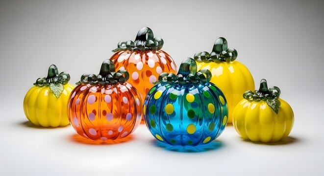 Colorful blown glass pumpkins for autumn decoration