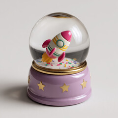 Obraz premium Snow globe with colorful rocket inside on decorative base.