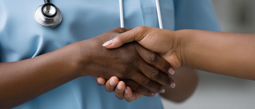 Healthcare professional and patient trusting handshake in a medical setting during a consultation