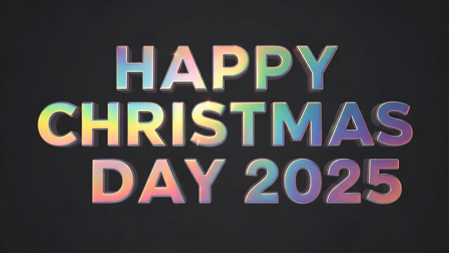 Happy christmas day 2025 holographic text on black background