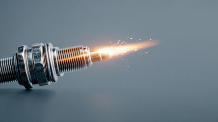 A sparking spark plug, a symbol of power and ignition. The image shows the internal combustion engine mechanism, ready for energy