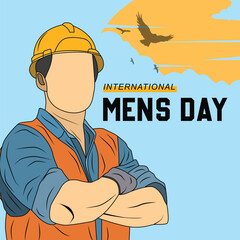 International Men's Day Poster Design with Confident Construction Worker