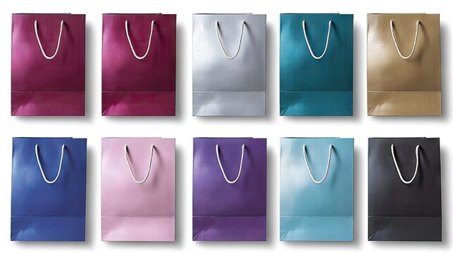 Colorful assortment of gift bags displayed in a neat arrangement highlighting various shades and designs perfect for any occasion