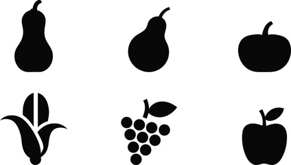 Variety of fruits and vegetable icons on a clean white background