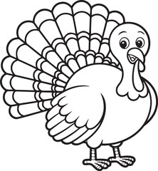 Cute turkey illustration for coloring pages and educational materials