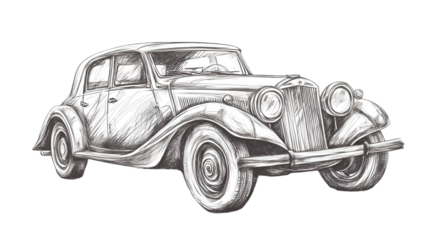 Vintage Classic Roadster Car Sketch, Hand-Drawn Pencil Illustration