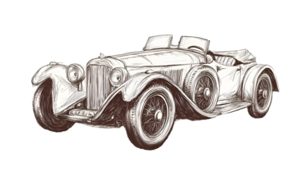 Vintage Classic Roadster Car Sketch, Hand-Drawn Pencil Illustration