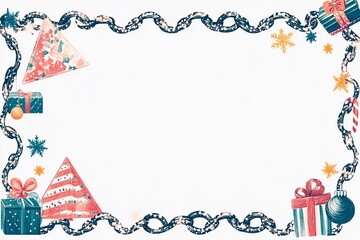Obraz premium Decorative frame featuring a chain design embellished with winter symbols in a festive setting