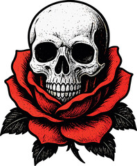 Rose Skull Gothic Floral Illustration