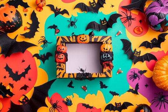 Create your festive Halloween messages with this vibrant holiday card design featuring themed decorations - Powered by Adobe