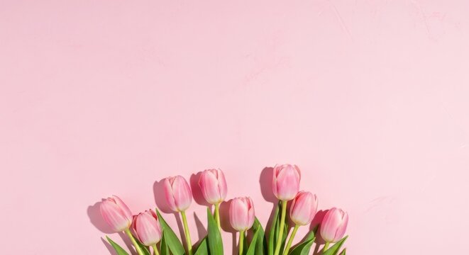 Pink tulips on a pastel pink background - Powered by Adobe