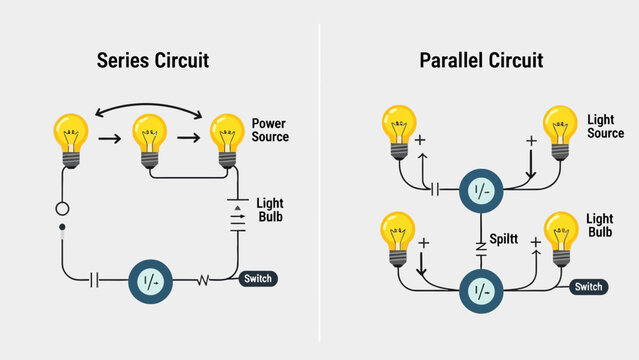 Electrical circuit diagrams comparing series and parallel connections