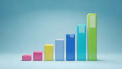 Bright 3D Growth Columns in Rainbow Order on Clean Background