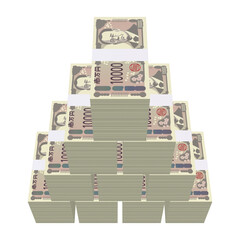 経済のイラスト素材　札束の山　新札　リアル風一万円　一億円 　山積み　（1_8）