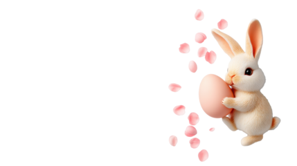 Easter Bunny with Egg and Petals on Transparent Background