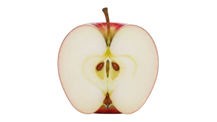 Cross section of a fresh red apple isolated on transparent background