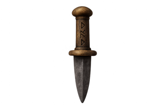 Ancient viking dagger with runes on transparent background