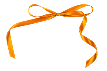Beautiful orange satin ribbon bow with flowing ends on transparent background, great for various design elements