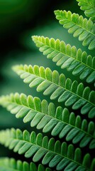 Close-up of vibrant green fern leaves, showcasing intricate details and textures with a soft focus effect. The natural lighting enhances the fresh, organic feel