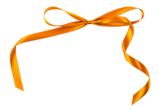 Beautiful orange satin ribbon bow with flowing ends on transparent background, great for various design elements