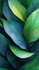 Close-up of vibrant green leaves, creating an abstract and textured nature background.