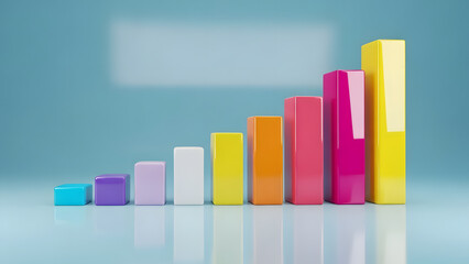 Vibrant 3D Growth Chart with Glossy Rainbow Bars on White.