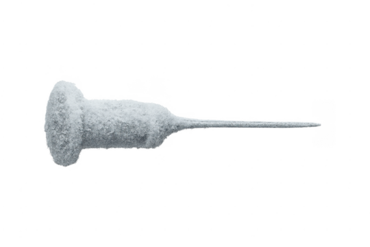 Frozen medical needle covered in frost on transparent background