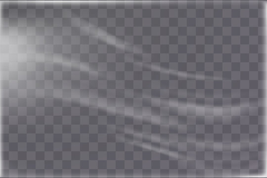 Wavy transparent shrink plastic wrap with light reflection and file texture overlay for packaging