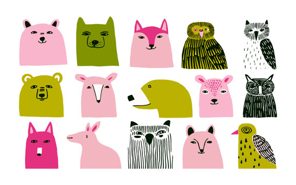 ute Woodland Animal Faces &mdash; Bears, Foxes, Owls, Deer