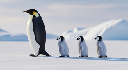 Obraz premium Emperor penguin family in antarctic snow