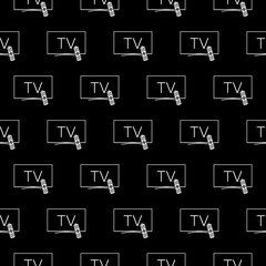 Smart TV with remote control seamless pattern isolated on black background