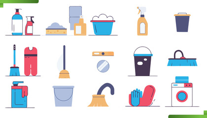Cleaning Tools and Supplies Icon Set &ndash; Modern Flat Illustration Collection