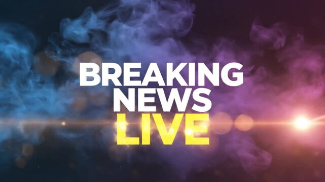 Urgent breaking news live broadcast with dynamic visual effects for high impact journalism and critical updates on a dramatic smoke filled background