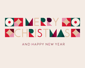 Festive geometric christmas card design with colorful squares and holiday greetings © Bikas