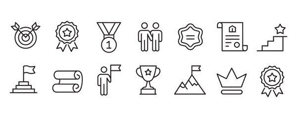 Achievement icons for business success celebrate goals, awards, leadership, and team winning for modern website design and marketing materials