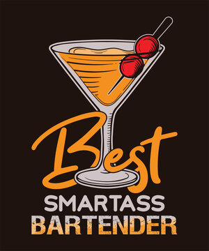 Best smartass bartender vector design with cherry cocktail drink illustration