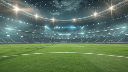 A large empty football stadium illuminated by bright lights under a starry night sky - Powered by Adobe