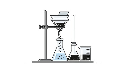 Laboratory setup for filtration with beakers and flasks