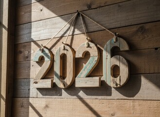 Rustic wooden number art on wall 2026 decoration and future concept