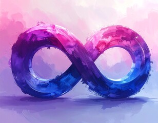 Brushstroke infinity symbol blends purple, pink, & blue on a textured light background