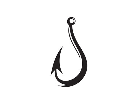 Fishing hook logo vector icon in modern 2D line art style for branding designs