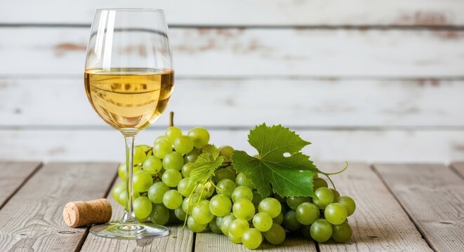 Refreshing white wine with fresh green grapes