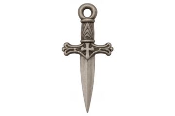 Medieval dagger with ornate cross hilt on transparent background